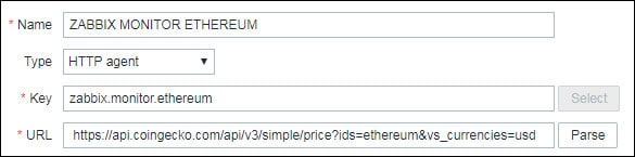 Zabbix monitor ethereum price