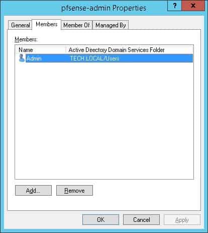 pfsense active directory admin group