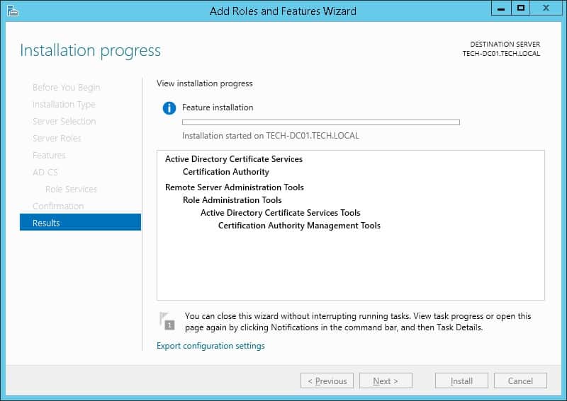Windows 2012 R2 certification authority installation