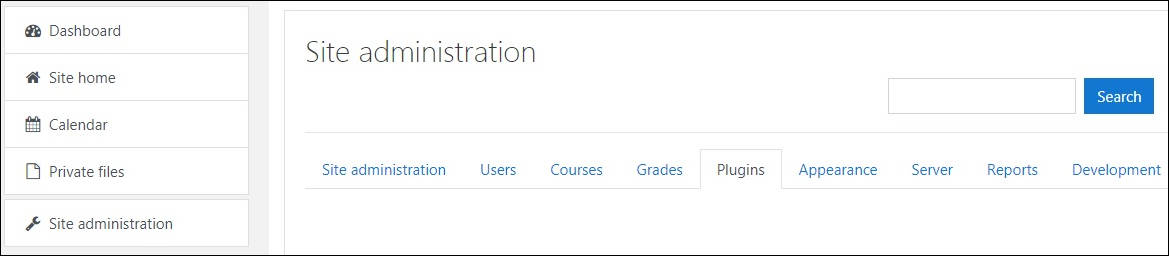 Moodle Site administration menu