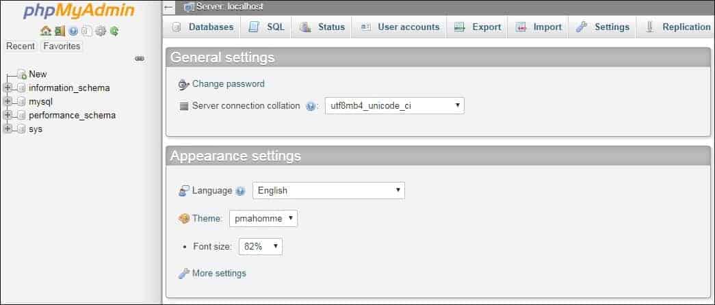 PhpMyAdmin Dashboard