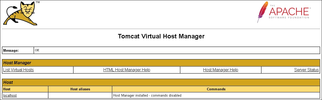 Tomcat Hostmanager dashboard