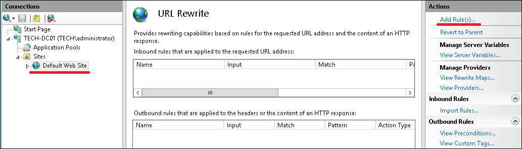IIS URL REWRITE - ADD