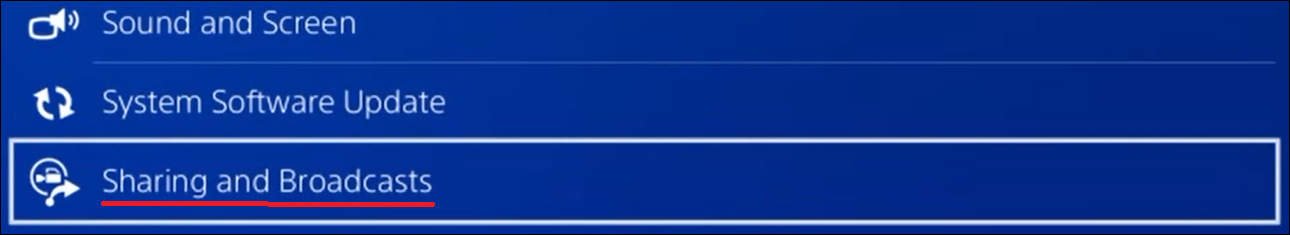 Playstation - Sharing and broadcasts menu