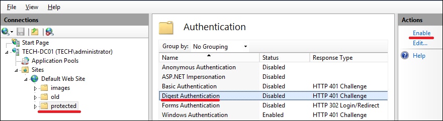 IIS - Configure Digest authentication