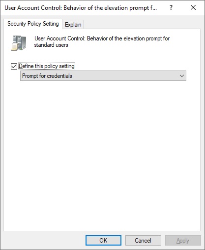 GPO UAC - Behavior of the elevation prompt for standard users GPO UAC - Behavior of the elevation prompt for standard users