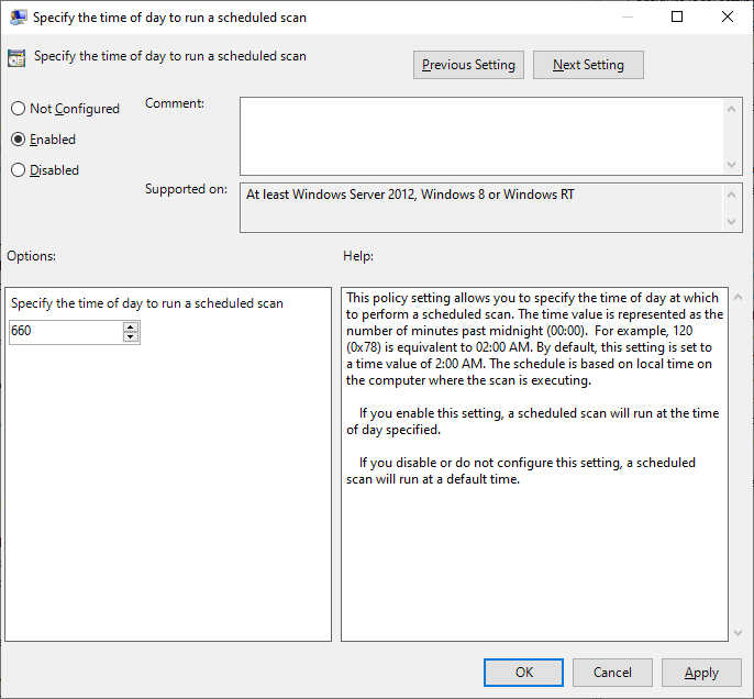 GPO DEFENDER - SCHEDULED SCAN TIME GPO DEFENDER - SCHEDULED SCAN TIME