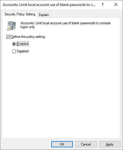 GPO - Limit local account use of blank passwords GPO - Limit local account use of blank passwords