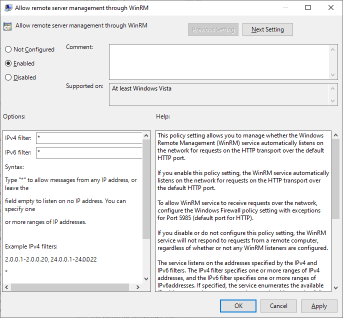 GPO WINRM - Allow remote server management GPO WINRM - Allow remote server management